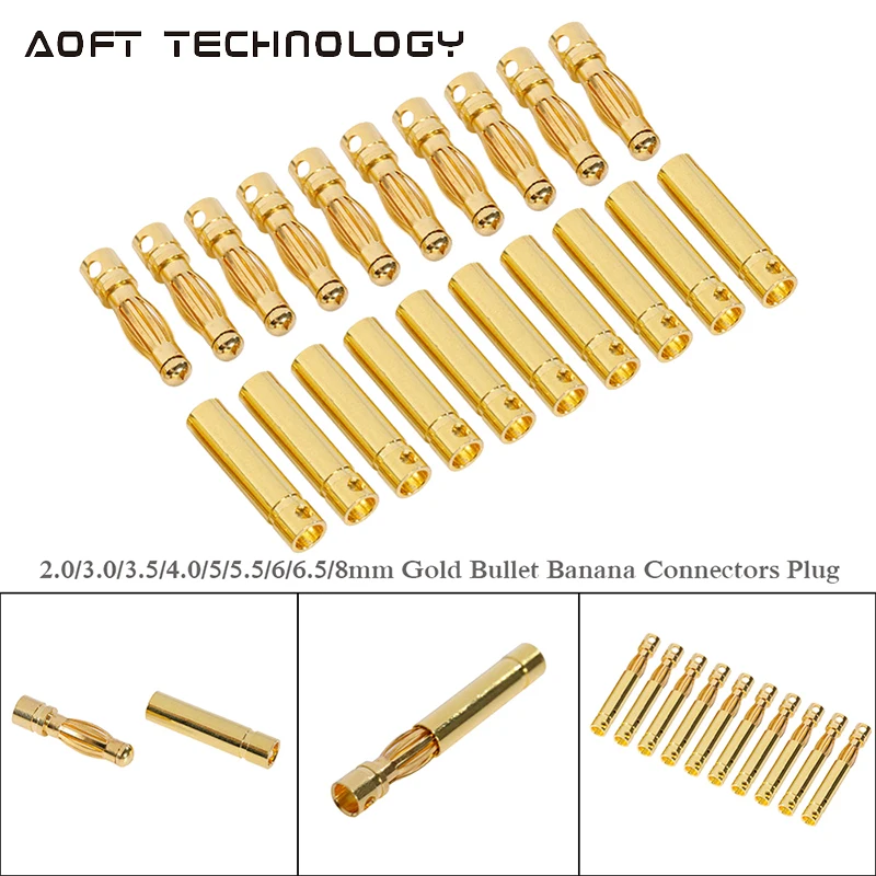 

10Pair 2mm/3.0mm/3.5mm/4mm RC Battery Gold-plated Bullet Banana Plug High Quality Male Female Bullet Banana Connector