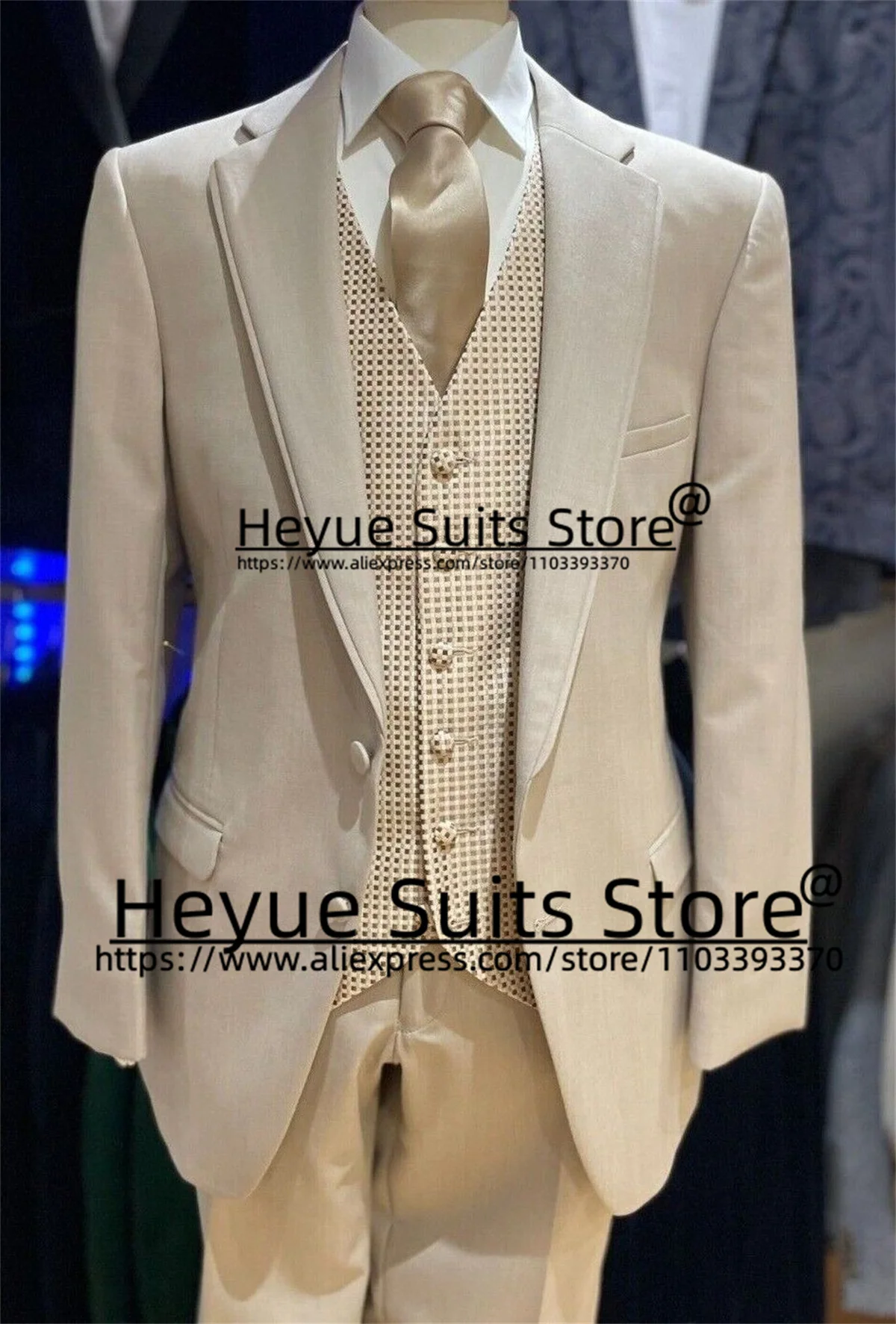 Fashion khaki Elegant Suits For Men Custom Plaid Vest Notched Lapel Groom Tuxedos 2Pieces Sets Classic Male Blazer Costume Homme