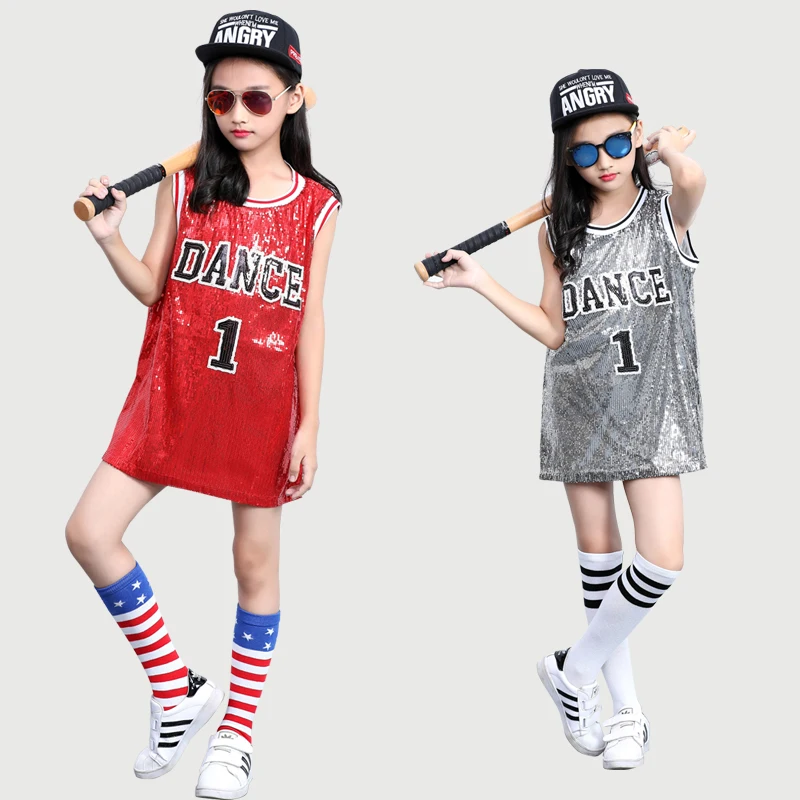 

Hip Hop Jazz Dance Costume Sequins Modern Dress Clothing Girl Cheerleading Sock Children Stage Dance Wear Kid Hip-hop