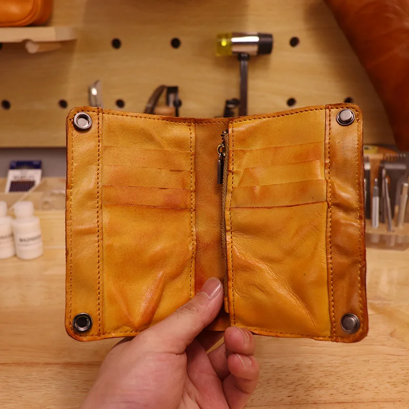 محفظة جلدية أصلية للرجال، بتصميم كلاسيكي ثنائي الط...