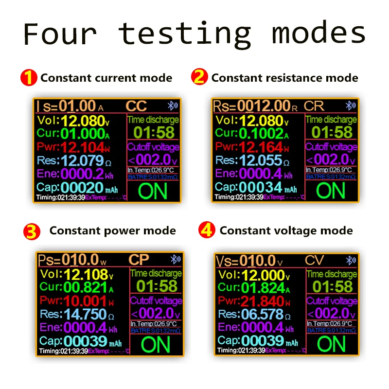 Testador eletrônico de descarga de carga com adaptador EU, 150W 4 fios Battery Capacity Tester, 2,4 polegadas TFT tela colorida, tipo CNC