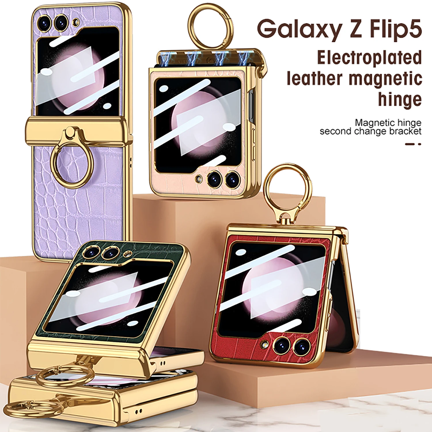 

Чехол-книжка из натуральной кожи с магнитным кольцом-петлей для Samsung Galaxy Z Flip5