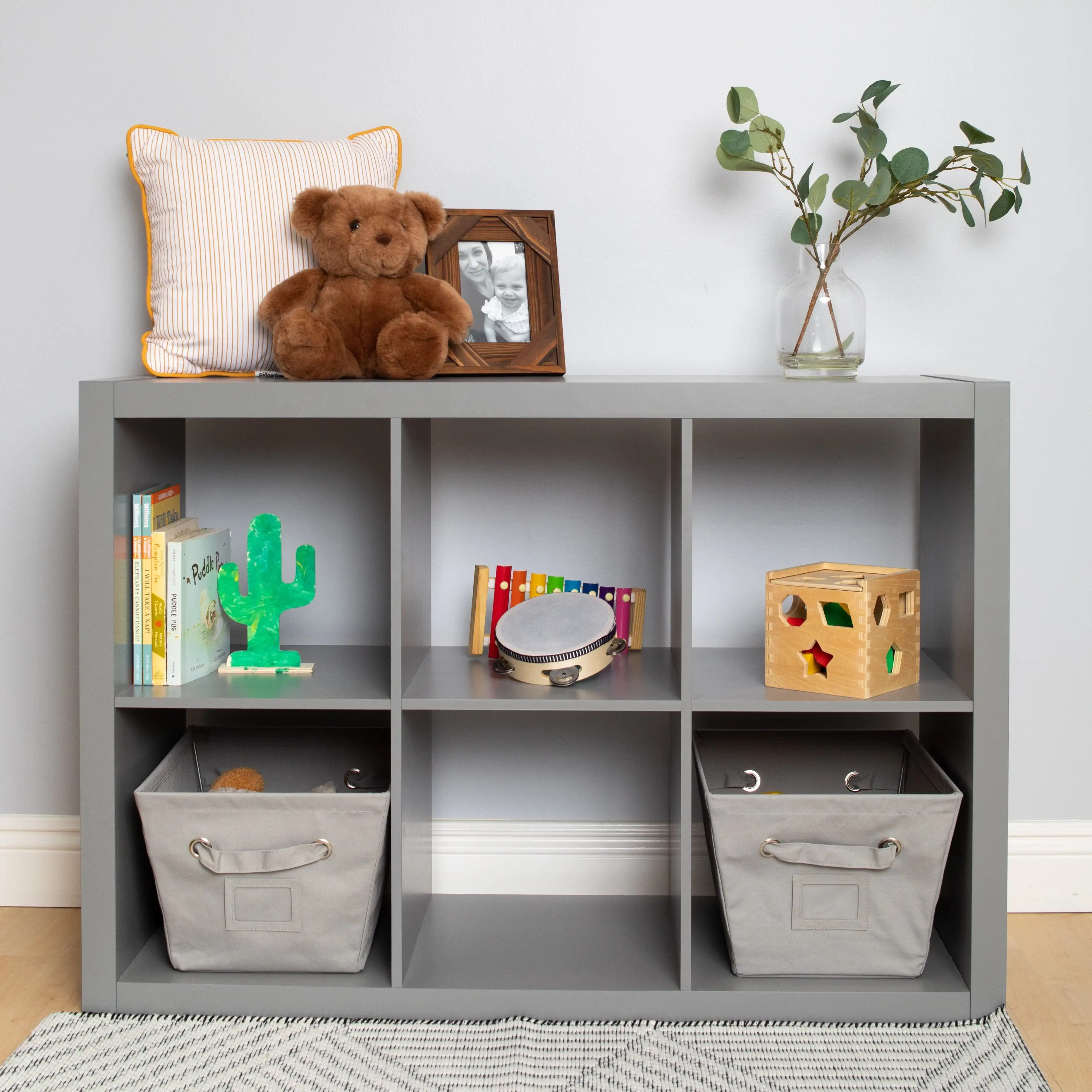 

Set of 2 Medium Rectangular Canvas Bins, Gray