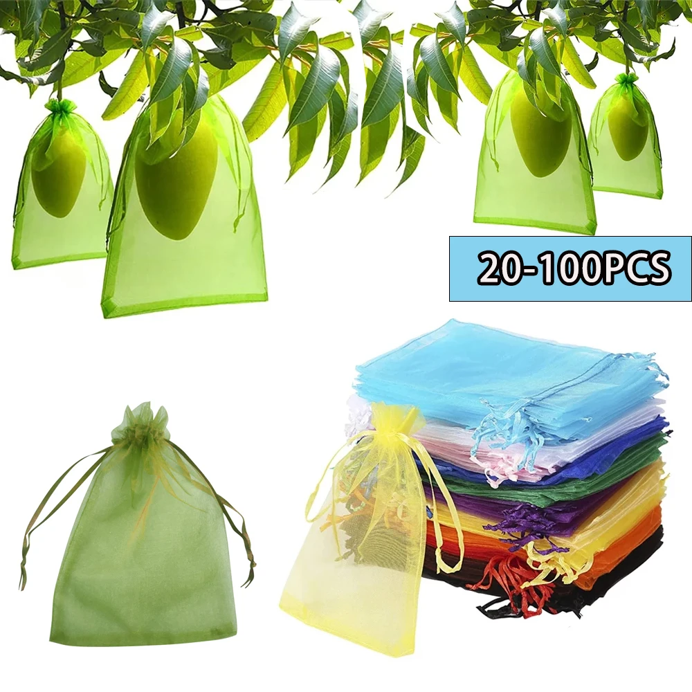 

20-100PCS Vegetable Grapes Fruit Grow Bags Fruit Protection Bags Garden Anti-Bird Netting Mesh Bag Orchard Strawberry Plant Bags