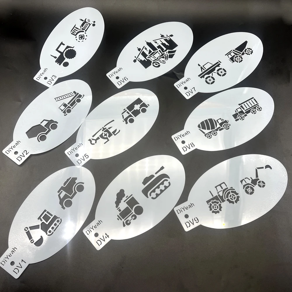 Face Body Paint Stencils Engineering Vehicle Excavator Dump Truck Mixer Truck Fire Tractor Bulldozer Tank Train Helicopter face painting template henna tattoo stencils