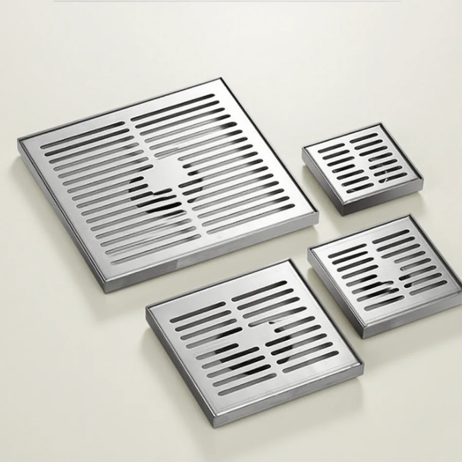 สแควร์ท่อระบายน้ําชั้น 304 สแตนเลสสตีลหนาStripe Anti-กลิ่นSelf-Sealingห้องน้ําห้องอาบน้ําฝักบัวระบายน้ําท่อระบายน้ําชั้น 10/12/15/20 ซม. 1