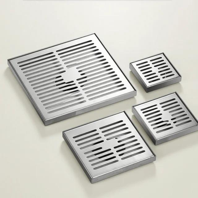 สแควร์ท่อระบายน้ําชั้น 304 สแตนเลสสตีลหนาStripe Anti-กลิ่นSelf-Sealingห้องน้ําห้องอาบน้ําฝักบัวระบายน้ําท่อระบายน้ําชั้น 10/12/15/20 ซม. 1