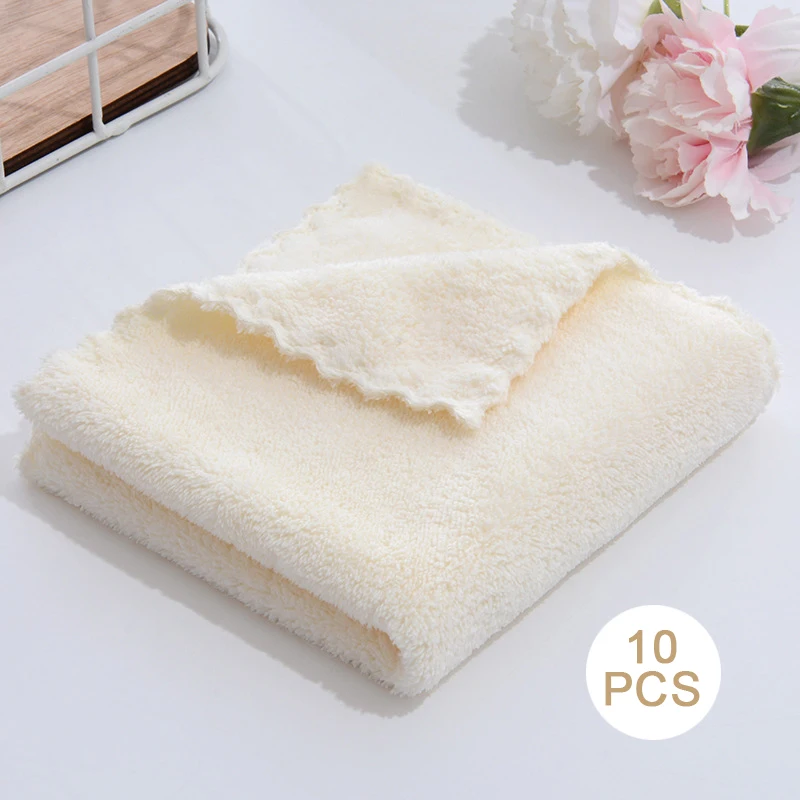 thumbnail image 1 of Toalla de microfibra gruesa de coral de alta densidad, 10 unidades, secado rápido, limpieza facial, suave y absorbente, 1 of 5