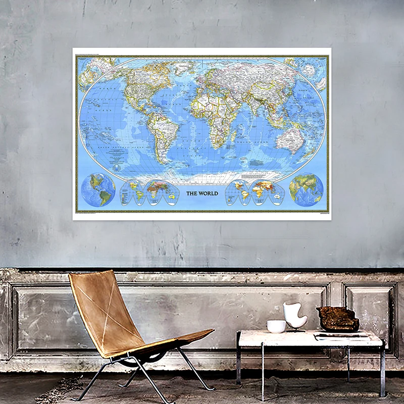 1pc 1988 World Map 225*150cm Non Woven Map of World Poster Detailed Poster Wall Decor Wallpapers Office Supplies