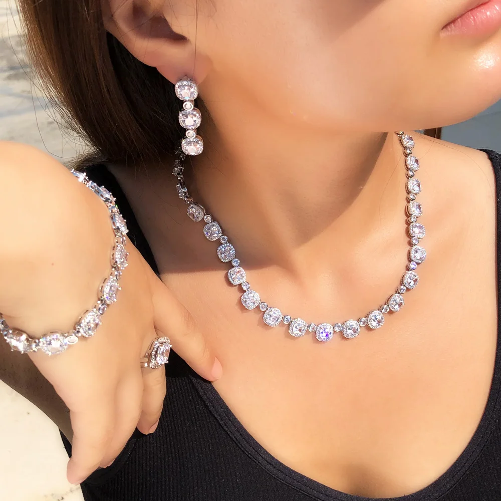 アクセサリー glitter necklace bracelet set Bracelet Necklace Earrings Set | Silver Necklace Bracelet