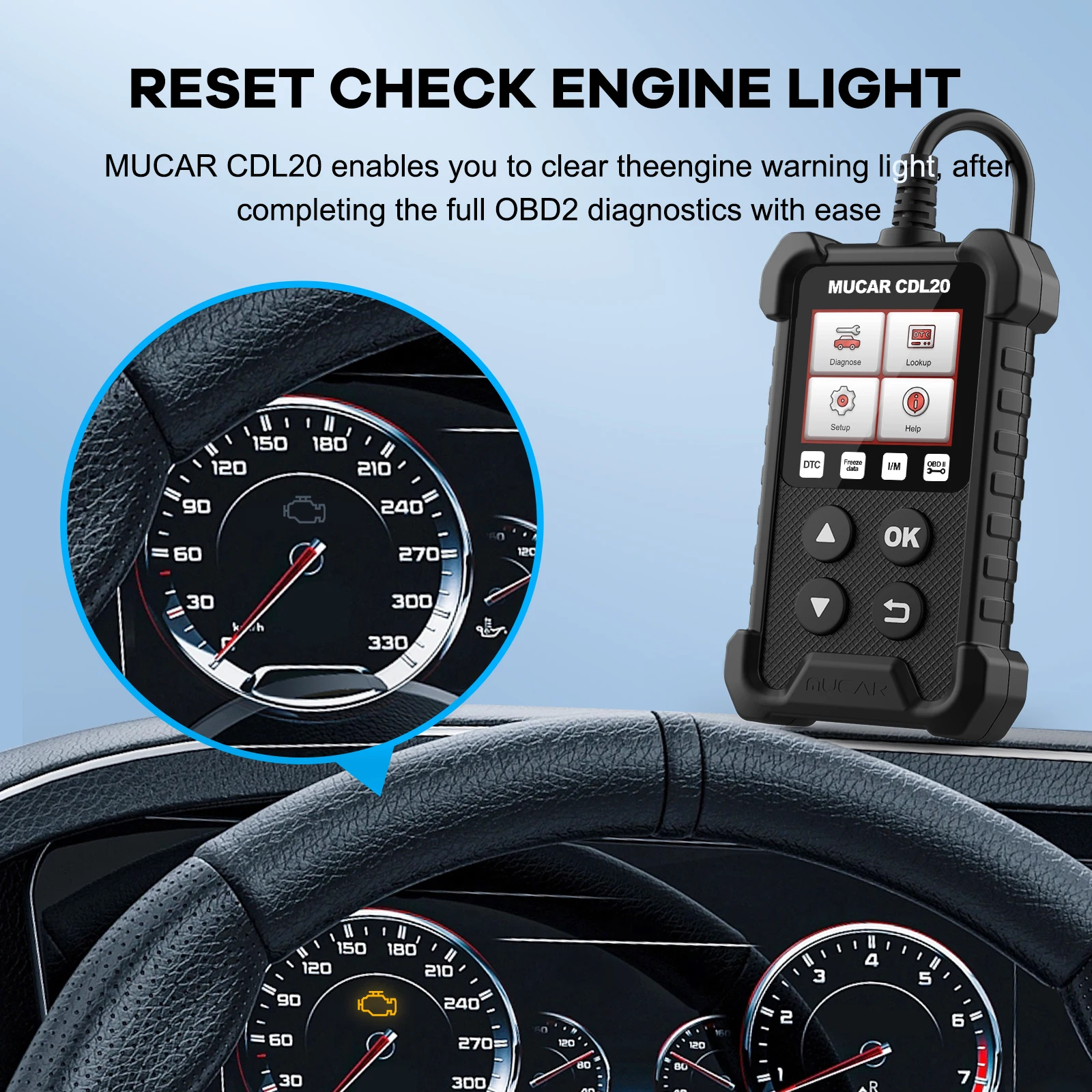 MUCAR CDL20 Obd2 Scanner Diagnostic Tool Automotive full OBD2 Code Reader Check Engine DTC lookup read Clear Error Lifetime Free 5