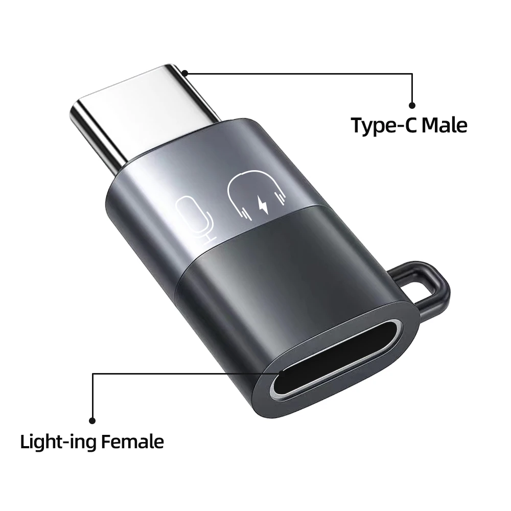 USB-C Male to Lightning Female Adapter with Charging and Microphone Support
