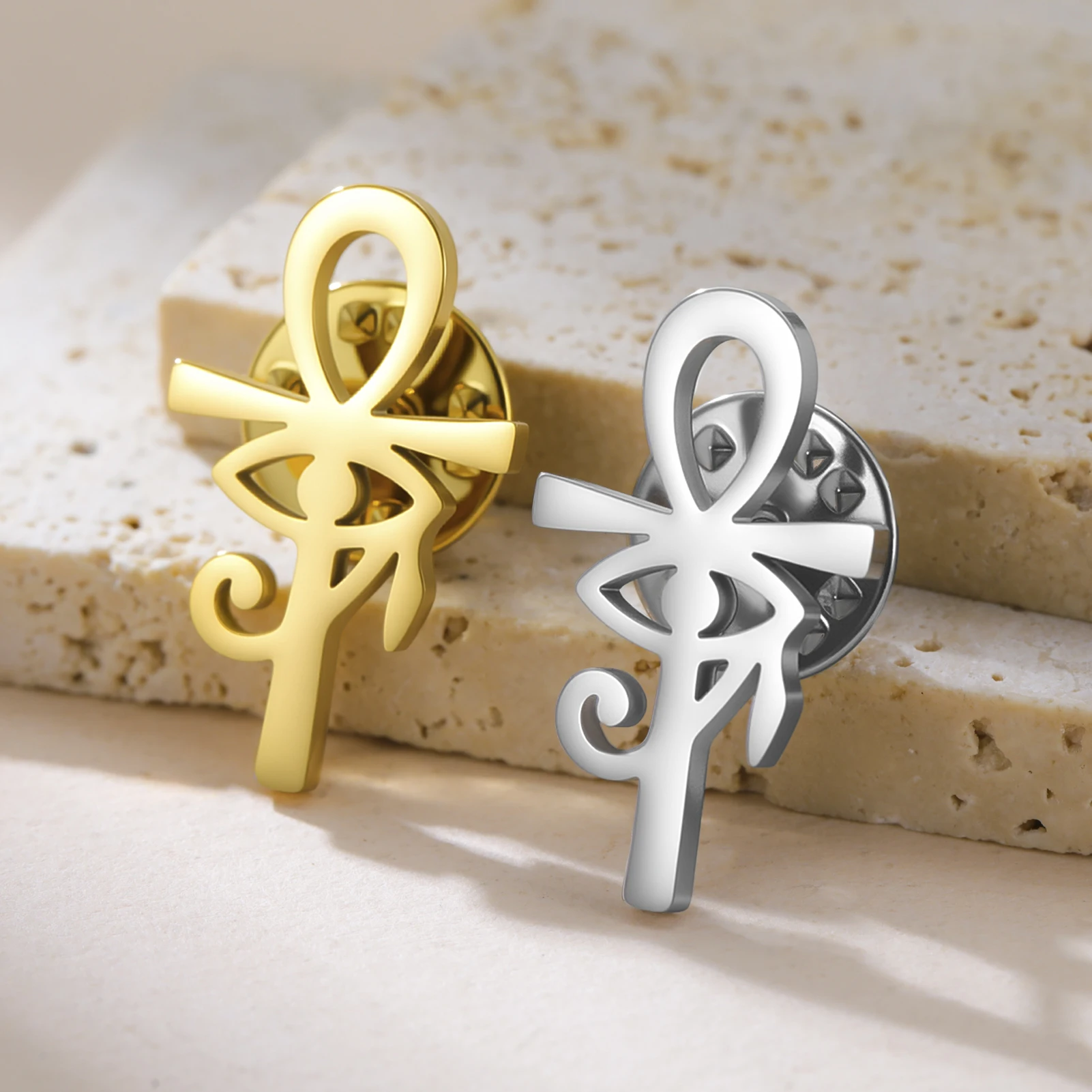 Sipuris Egyptian Cross Brooch For Women Men Stainless Steel Vintage Eye of Horus Brooch Pin Badge Jewelry Party Gifts Wholesale - Image 5