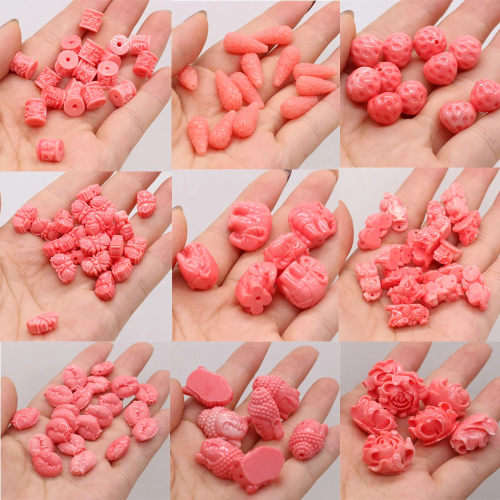 

Wholesale40PCS Natural Coral Pink Elephant Buddha Head Bud Beads For Jewelry MakingDIYNecklace Accessories Charm Gift Decor Free