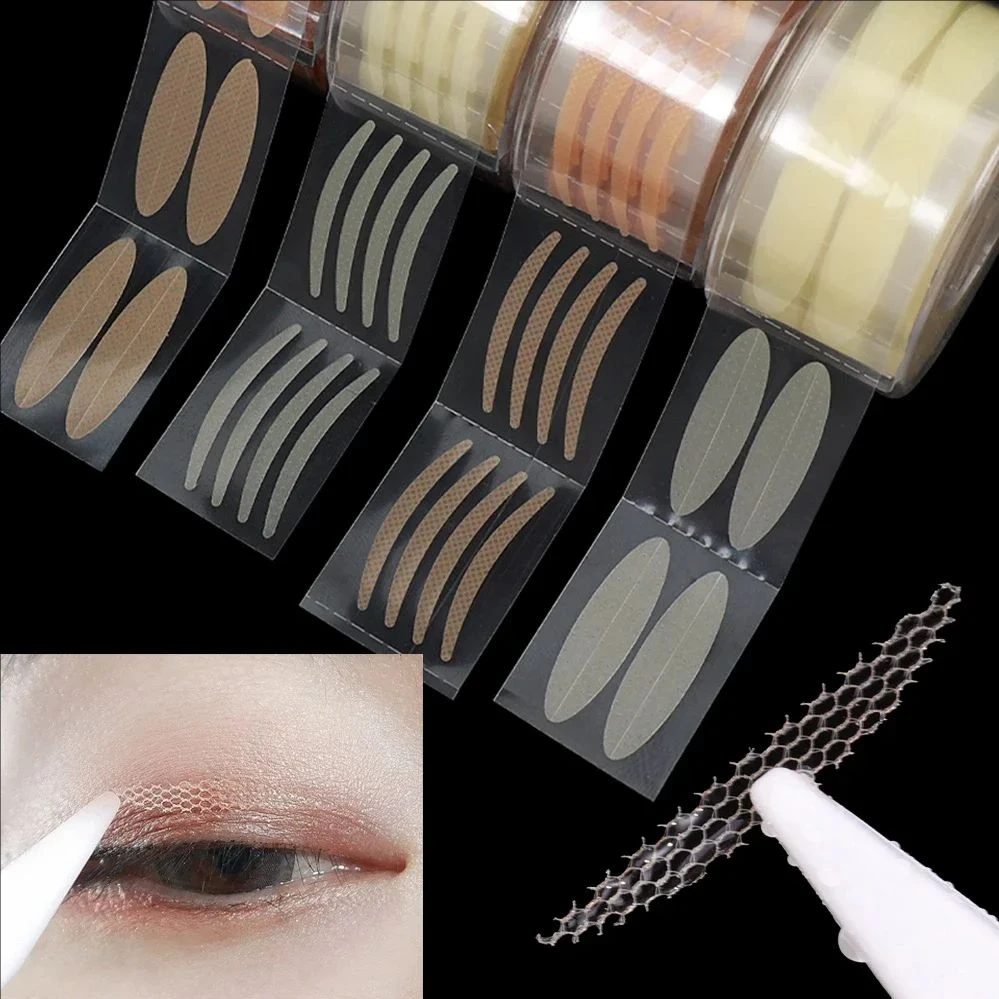 Double Fold Eyelid Tape Transparent Grey Beige Big Eyes Invisible Lace Mesh Fiber Self-adhesive Eye Patch Eyelid Double Eyelid Tape Sticker Makeup