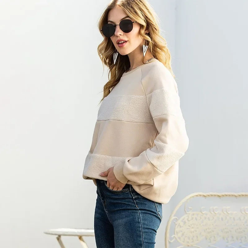 2024 New Women's Patchwork Striped Pullovers O Neck Fashion Sweatshirts Loose Casual Long Sleeve Tops Oversize Sweater NASY0023