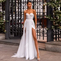 Sexy Wedding Dresses A-Line Tulle Tiered Bridal Gowns Strapless Backless Robes For Formal Party High Slit Vestidos De Novia 2024 1