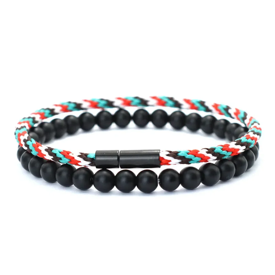 Stilvolle 2Pcs Bunte Seil Armband Set Männer Grade A 3mm Schnur Natürlichen Onyx Stein Elastische Armband Freizeit Heilung homme Schmuck – Detail 10