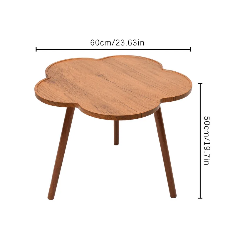 23.6" Coffee Table w/ 4 Legs Flower Shaped Side Table Living room Log Color Cute