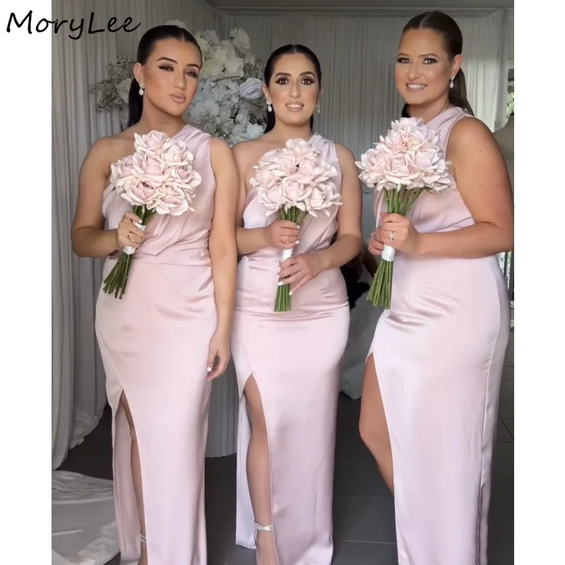 

Pink Bridesmaid Dresses Sexy One Shoulder Floor Length Mermaid Bridesmaid Dresses With Lace Up Back Wedding Party Gowns New
