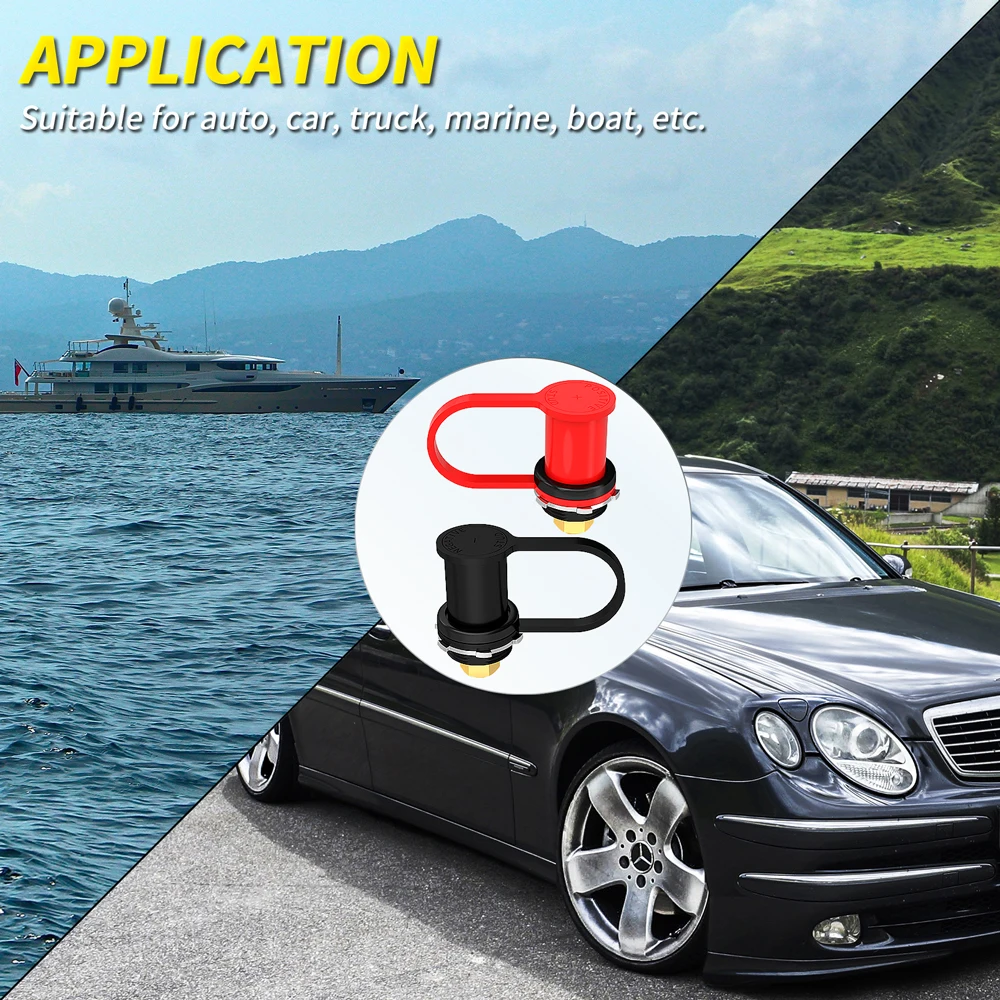 Battery Charger Post 3/8" Stud Remote Battery Terminals with Cap M10 Jump Post for Auto Truck Boat ATV Can-am