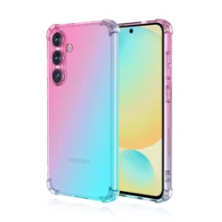Rainbow Gradient Transparent Shockproof Soft Silicone Phone Case - Galaxy S20 Plus (Pink Green)