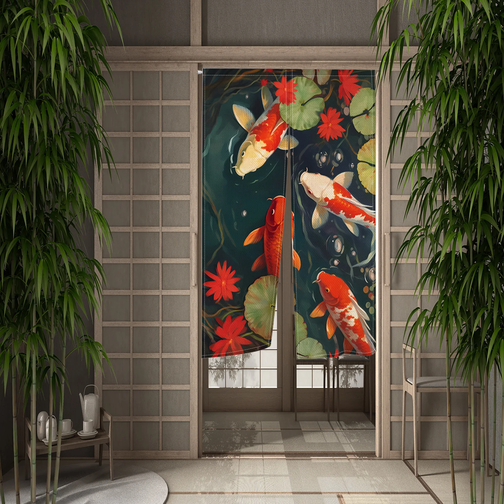 Japanese Koi Fish Door Curtain Fengshui Kitchen Bedroom Doorway Curtain Entrance Hanging Half-Curtain Partition Curtain Drape 3