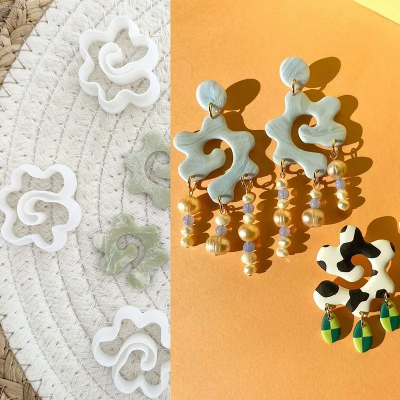 Polymer Clay Cutter New Earring Cutting Mold French Wave Curve Profile Bee Honeycomb Polymer Clay Cutter DIY Jewelry Pendant Pottery Tools