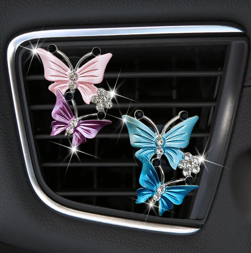 Air Freshener Butterfly Car-styling Car Perfume Natural Smell Air Conditioner  Butterfly Diamond Aromatherapy Decoration Clip