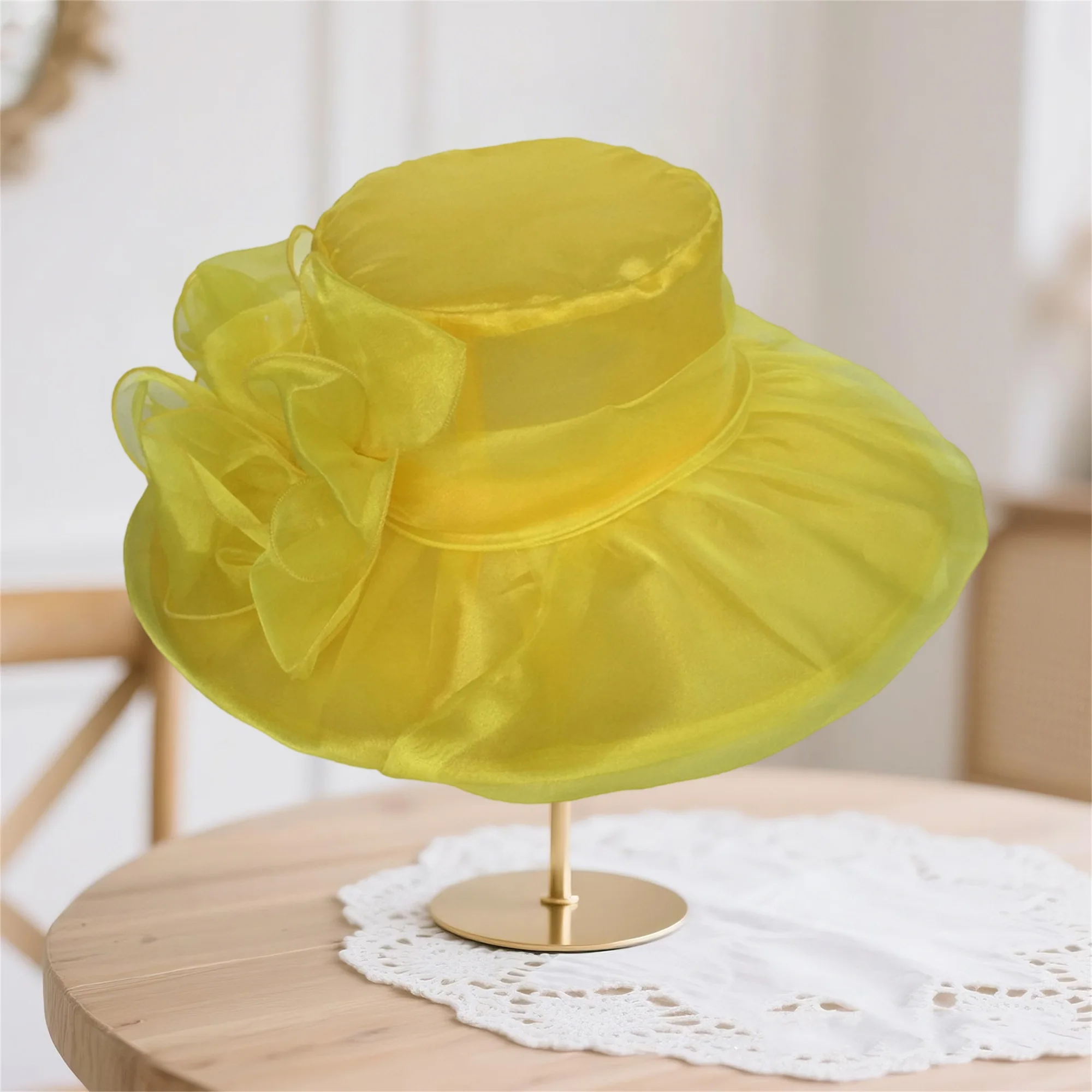 Elegant Floral Wide Brim Sun Hat with Bowknot Detail Stylish Derby Hat for Women at Summer Beach Party