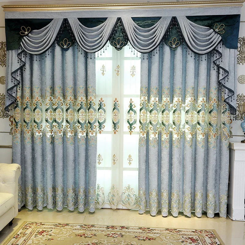 

Finished Water-soluble Hollowed Gray Coffee Color, New Chenille Jacquard Shading Curtains for Living Dining Room Bedroom