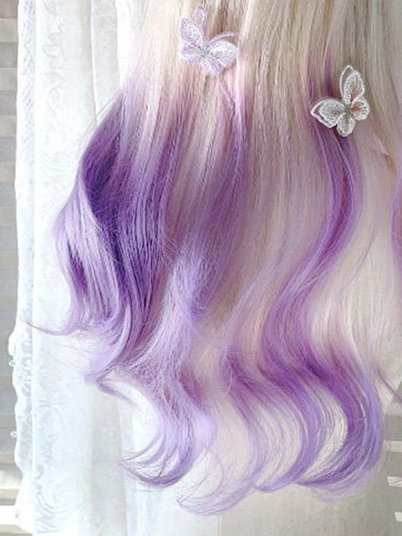 Synthetic White Purple Long Curly Wavy Wig for Women