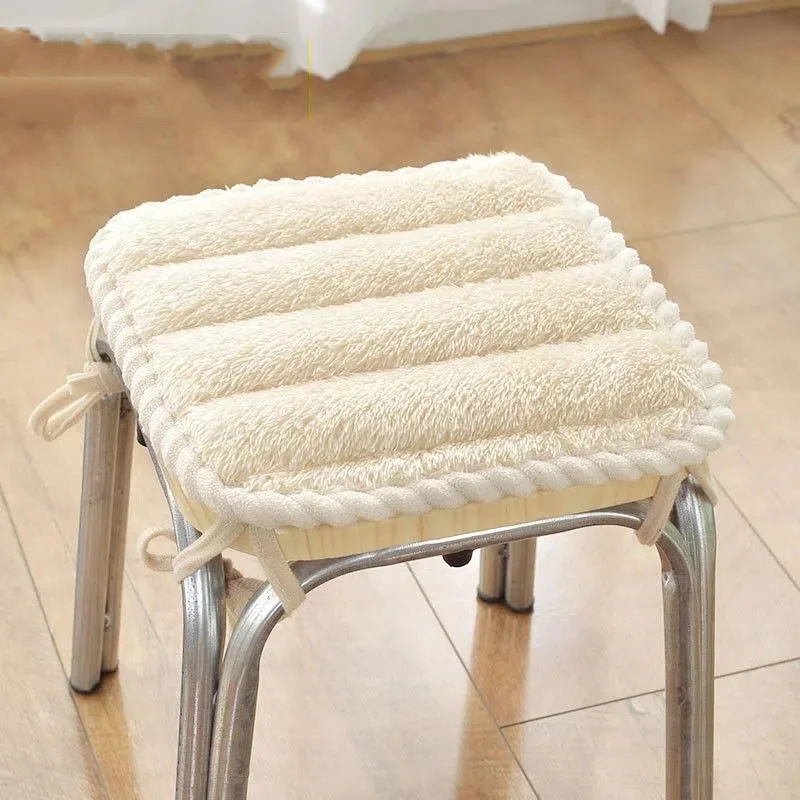 Plush Office Chair Seat Cushion Home Decoration Dining Chair Mat Anti-Slip Cushion With String Square Student Stools Pads 2