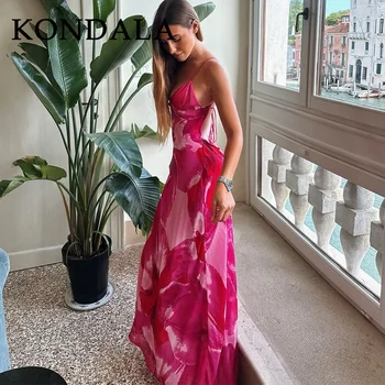 KONDALA 2026 Spring Summer Chiffon Boho Women Cami Dresses Fashion Strapless Sleeveless Print Zipper Chic Ladies Cami Dresses 1