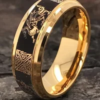 8MM Gold Color Men Dragon Pattern Stainless Steel Rings Punk Man Titanium Steel Jewelry for Men Wedding Band Party  Accessories