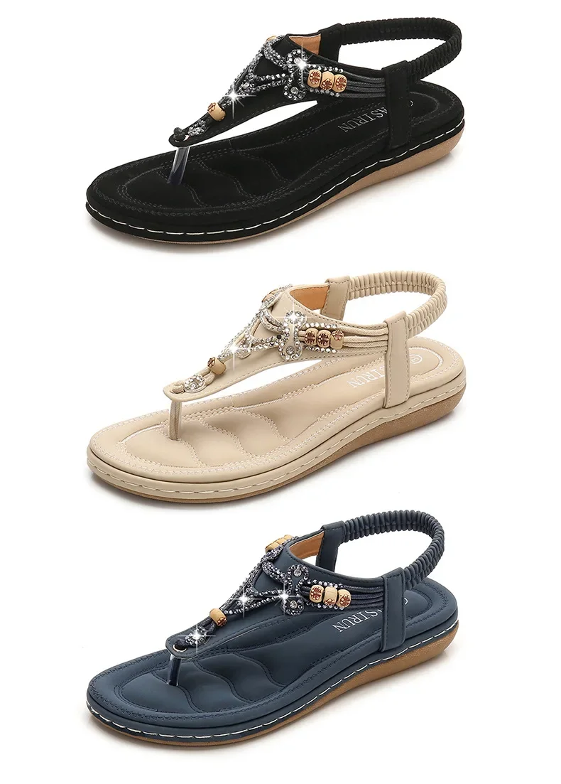 Shoes Women  Summer Rome Sandals Retro Clip Toe Rhinestone Wedge Platform Beach Bohemian Flip Flops Sandalias De Mujer