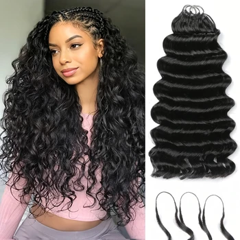 Capelli Umani Ricci a Onda Profonda 15A Feather Crochet 14-16 Pollici per Donne 50g/200g Senza Nodi Pre-Separati Invisibili