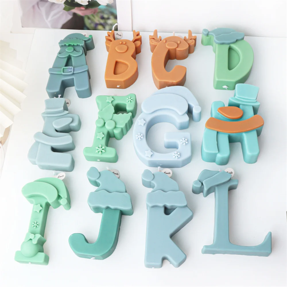 

11-14cm 26 English Alphabet Letter Candle Molds Christmas Gift Christmas Tree Resin Gypsum Silicone Mold Christmas Decoration