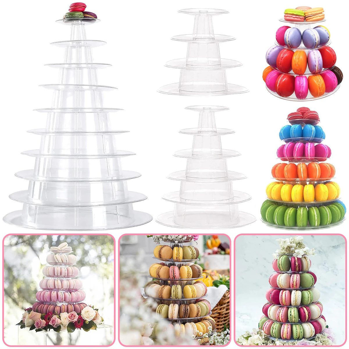 Alzata Per Torta Rotonda Macaron Tower A 4/6/10 Livelli Espositore Per Macaron Trasparente Porta Cupcake Per Dessert Per Decorazioni Per Feste Di Comp