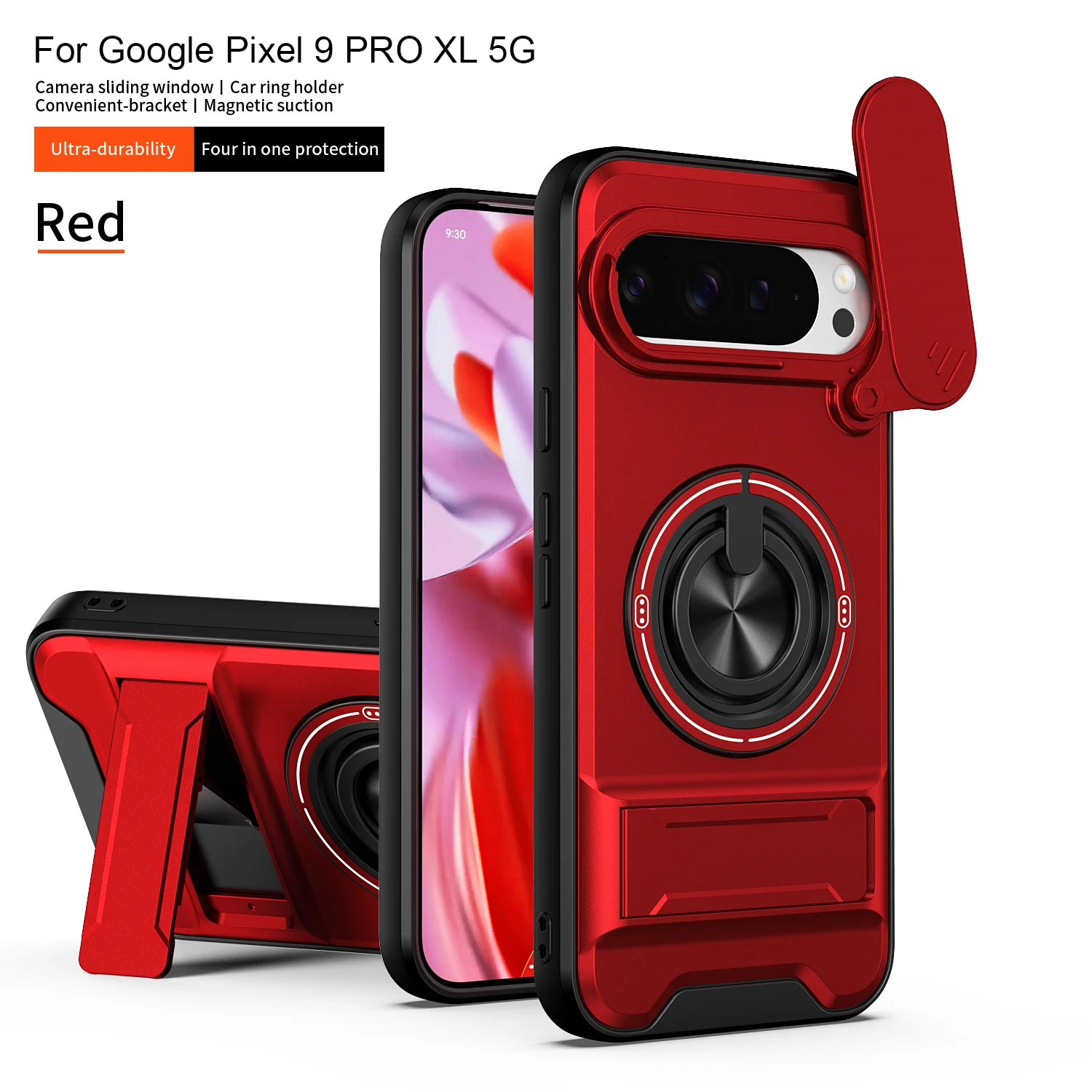 Magnetic Stand Shockproof Armor Phone Case with Slide Camera Protector