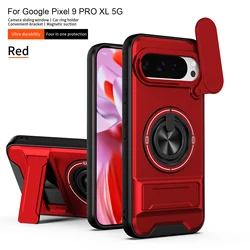 Magnetic Stand Shockproof Armor Phone Case with Slide Camera Protector - Google Pixel 10 (Red)