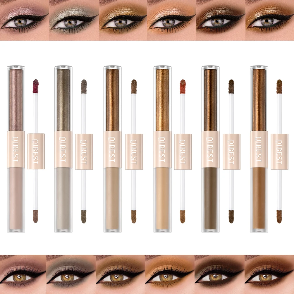 QIBEST Double End Glitter Matte Eye shadow Stick Pencil Eyeshadow Makeup Waterproof Bicolor Shimmer Cosmetics Beauty Makeup Tool 2