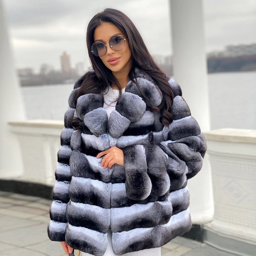 

Winter Natural Rex Rabbit Fur Coat Women Short Fur Jackets Chinchilla Fur Best Seller Real Fur Jacket