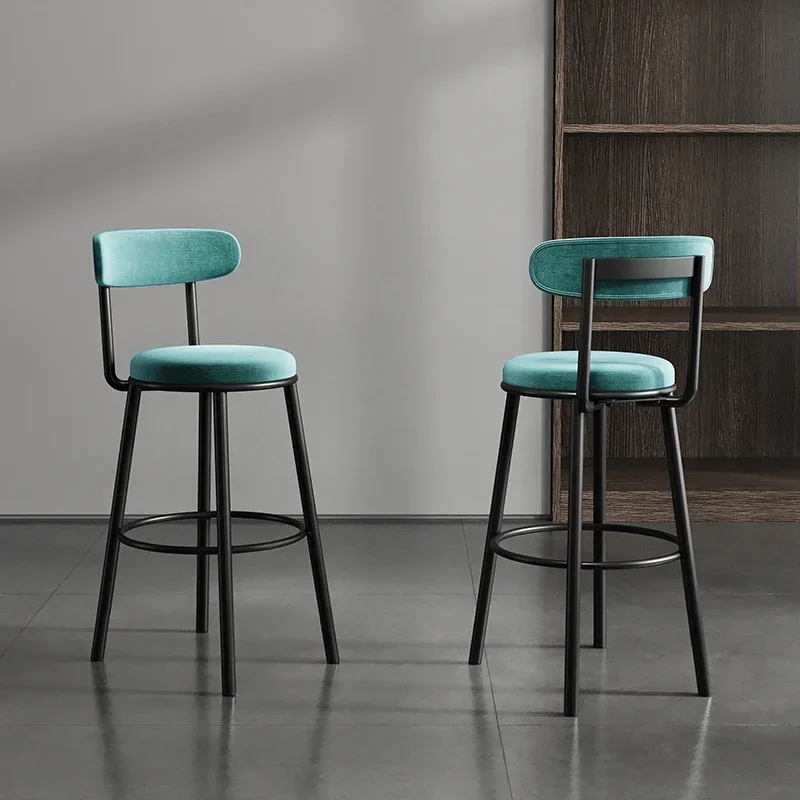 Nordic Bar Chairs Iron High Feet Backrest Seat High-temperature Baking Paint Dining Stools Comfortable Velvet Modern Furniture
