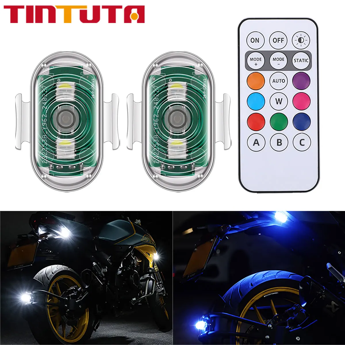 

8 Colors Motorcycle Car Warning Anti-collision Lamp Flashing Taillight RGB Waterproof Wireless Remote Control LED Strobe Light