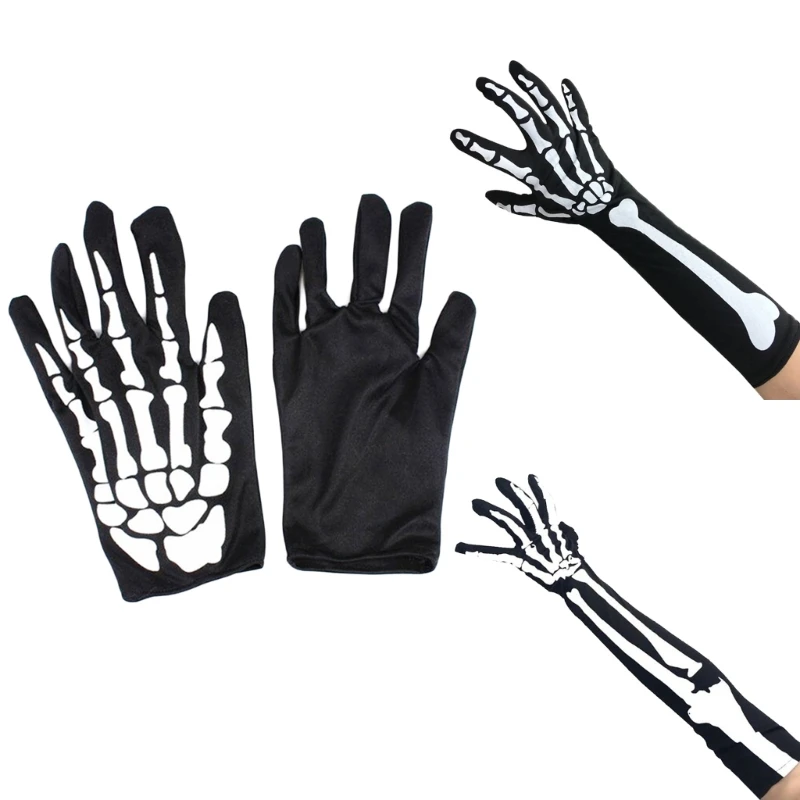 

Skeleton Full Finger Gloves Bone Print Halloween Gloves Costume Accessory T8NB