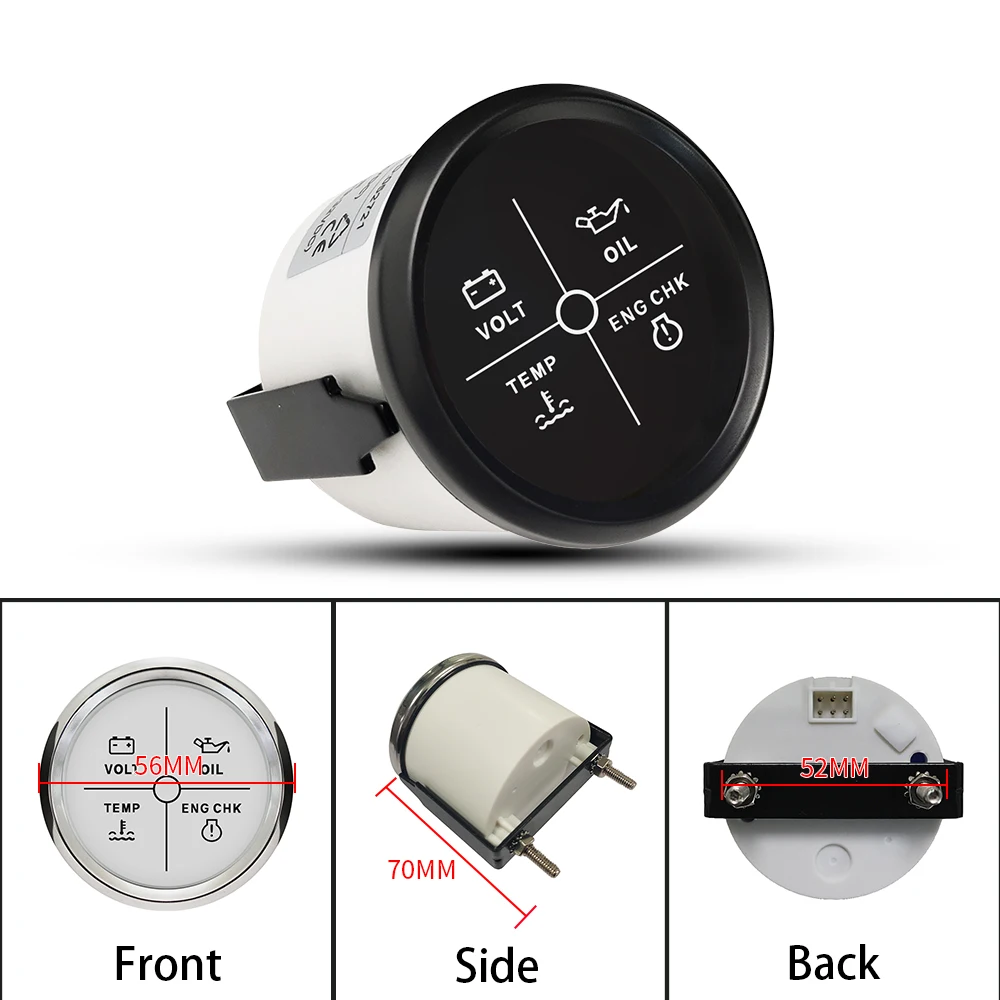 Rhaxel Universal 52mm 4 LED 엔진 알람 게이지 미터(선박 요트용 백라이트 포함) 12Volt 24V