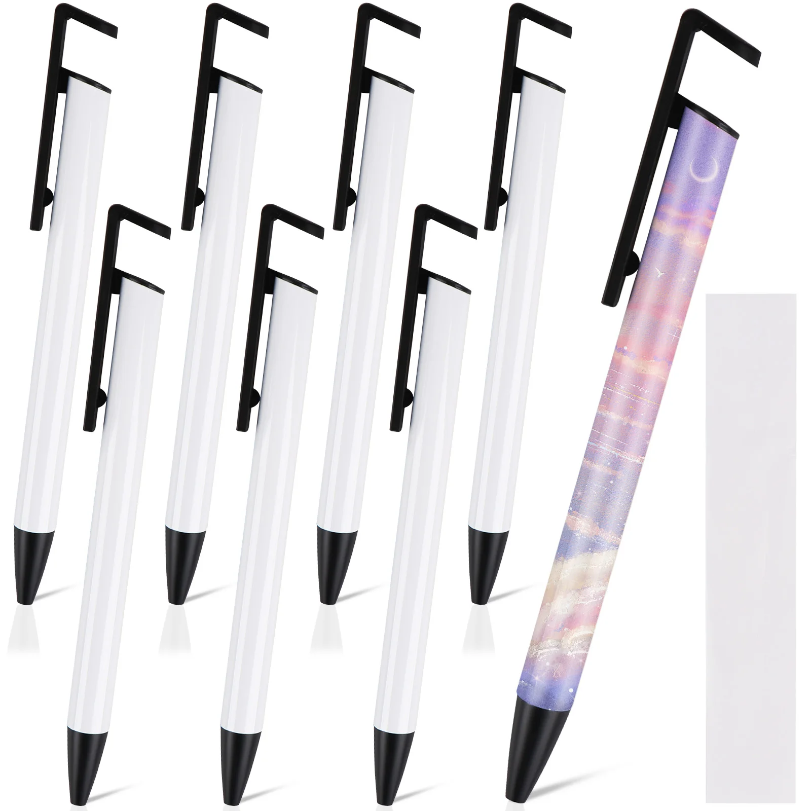 

8Pcs Sublimation Blank Ballpoint Pen Phone Stand Pens With Shrink Wrap Office School Supply Children Student Teens DIY Gift 14cm