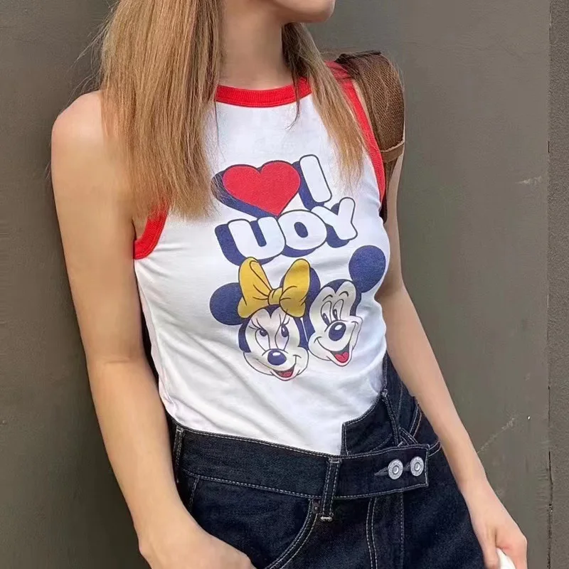 

2024 Summer New Product M Brand Co Branded Sweet and Spicy Cartoon Mouse Print Tank Top Women's Sleeveless T-shirt Designer Tees