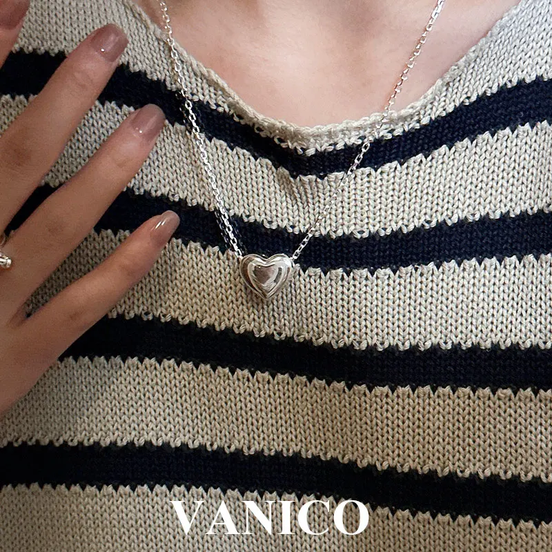 

Chunky Puffy Heart Choker Necklace 925 Sterling Silver Simple High Polished Big Puffed Heart Pendant Necklace Trendy Y2K Jewelry